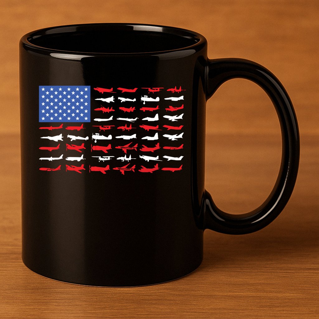 Pilot Airplane American Flag Plane Aviation 11oz C Handle Ceramic Mug