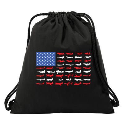 Pilot Airplane American Flag Plane Aviation Drawstring Bag