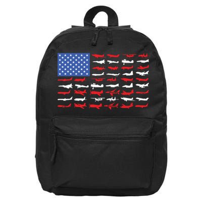 Pilot Airplane American Flag Plane Aviation 16 in Basic Backpack