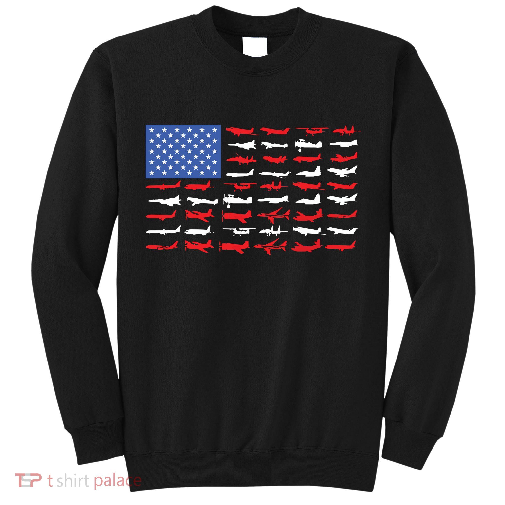Pilot Airplane American Flag Plane Aviation Tall Sweatshirt