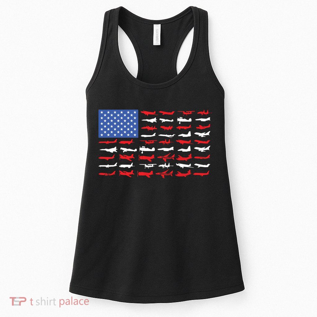 Pilot Airplane American Flag Plane Aviation Womens Tank Top