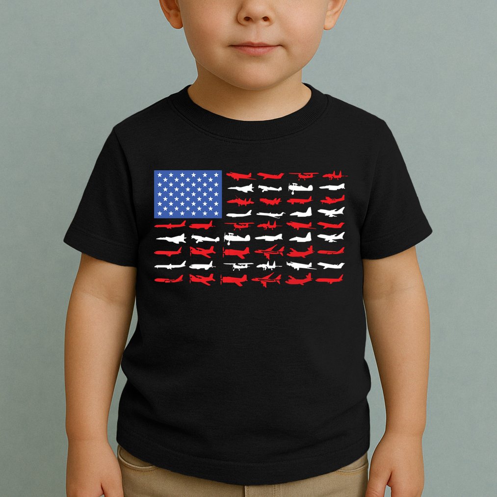 Pilot Airplane American Flag Plane Aviation Toddler T-Shirt