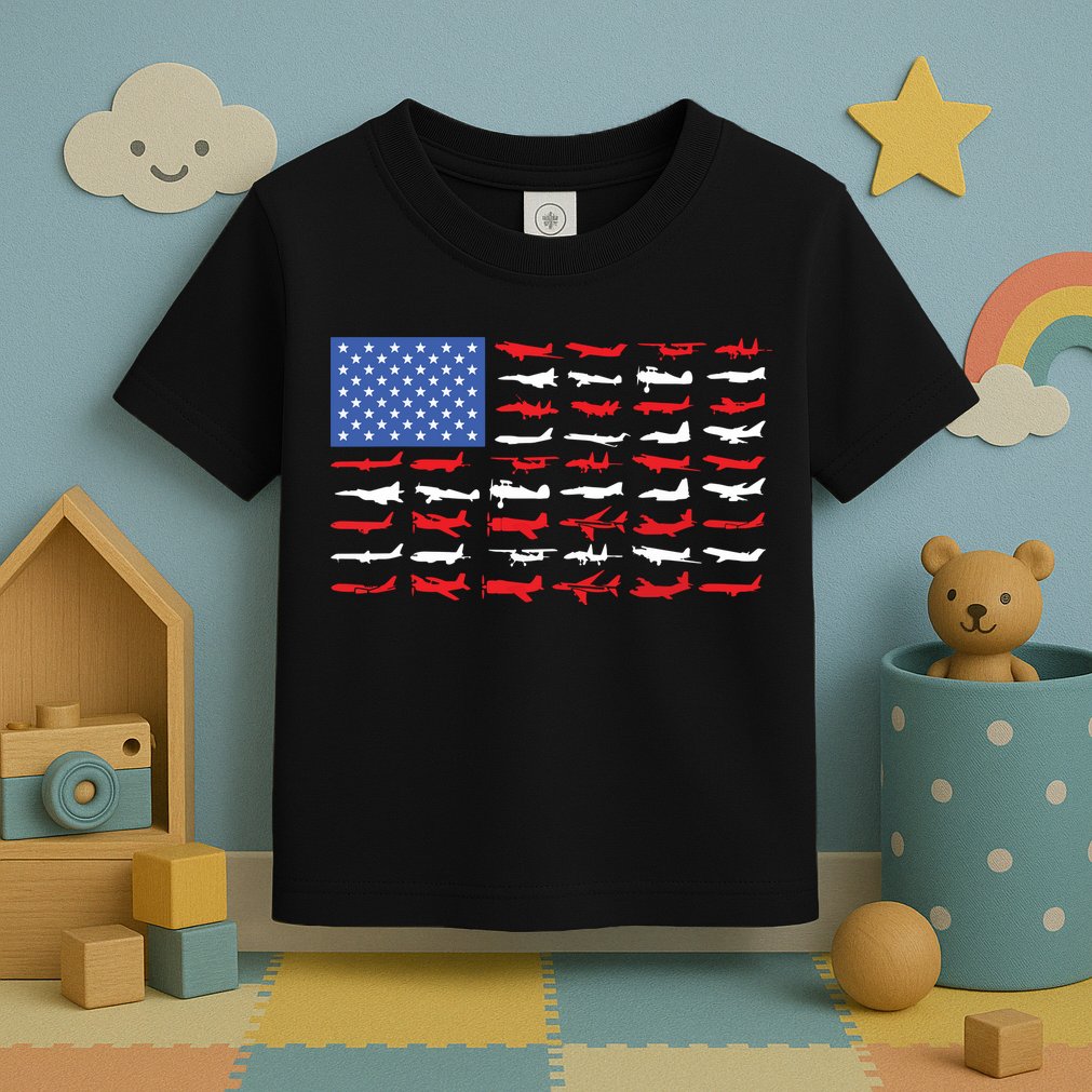 Pilot Airplane American Flag Plane Aviation Toddler T-Shirt