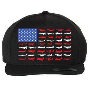 Pilot Airplane American Flag Plane Aviation Wool Snapback Cap