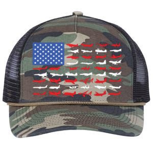 Pilot Airplane American Flag Plane Aviation Retro Rope Trucker Hat Cap