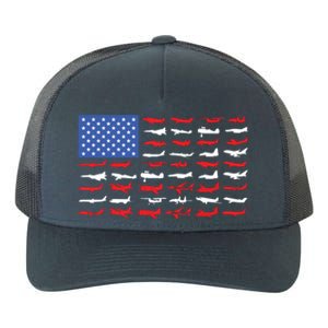 Pilot Airplane American Flag Plane Aviation Yupoong Adult 5-Panel Trucker Hat