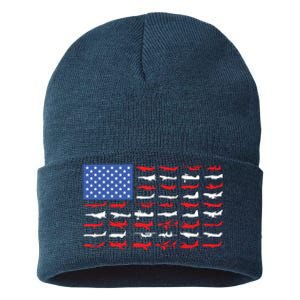 Pilot Airplane American Flag Plane Aviation Sustainable Knit Beanie