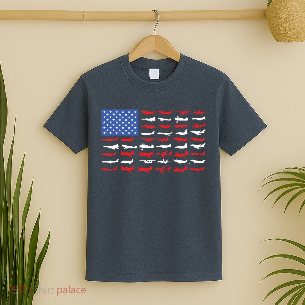 Pilot Airplane American Flag Plane Aviation T-Shirt