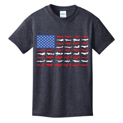 Pilot Airplane American Flag Plane Aviation Kids T-Shirt