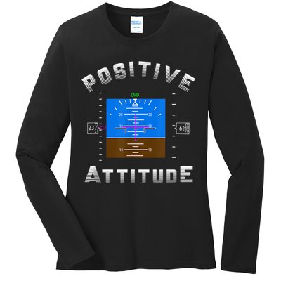 Positive Attitude Aviation Pilot Primary Flight Display Ladies Long Sleeve Shirt