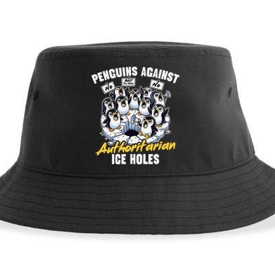 Penguins Against Authoritarian Ice Holes Funny Penguin Sustainable Bucket Hat