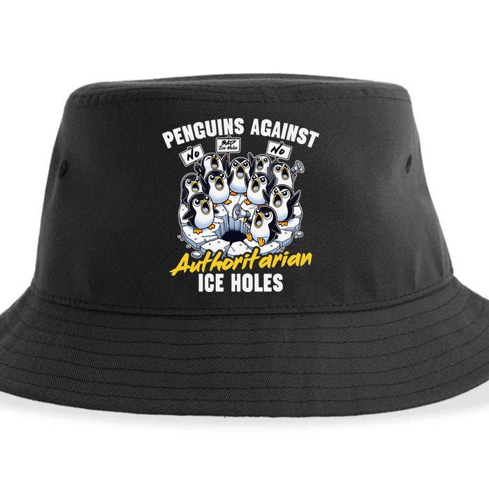 Penguins Against Authoritarian Ice Holes Funny Penguin Sustainable Bucket Hat