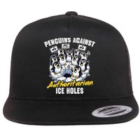 Penguins Against Authoritarian Ice Holes Funny Penguin Flat Bill Trucker Hat
