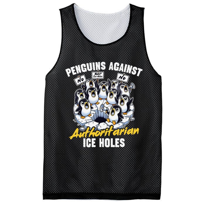 Penguins Against Authoritarian Ice Holes Funny Penguin Mesh Reversible Basketball Jersey Tank