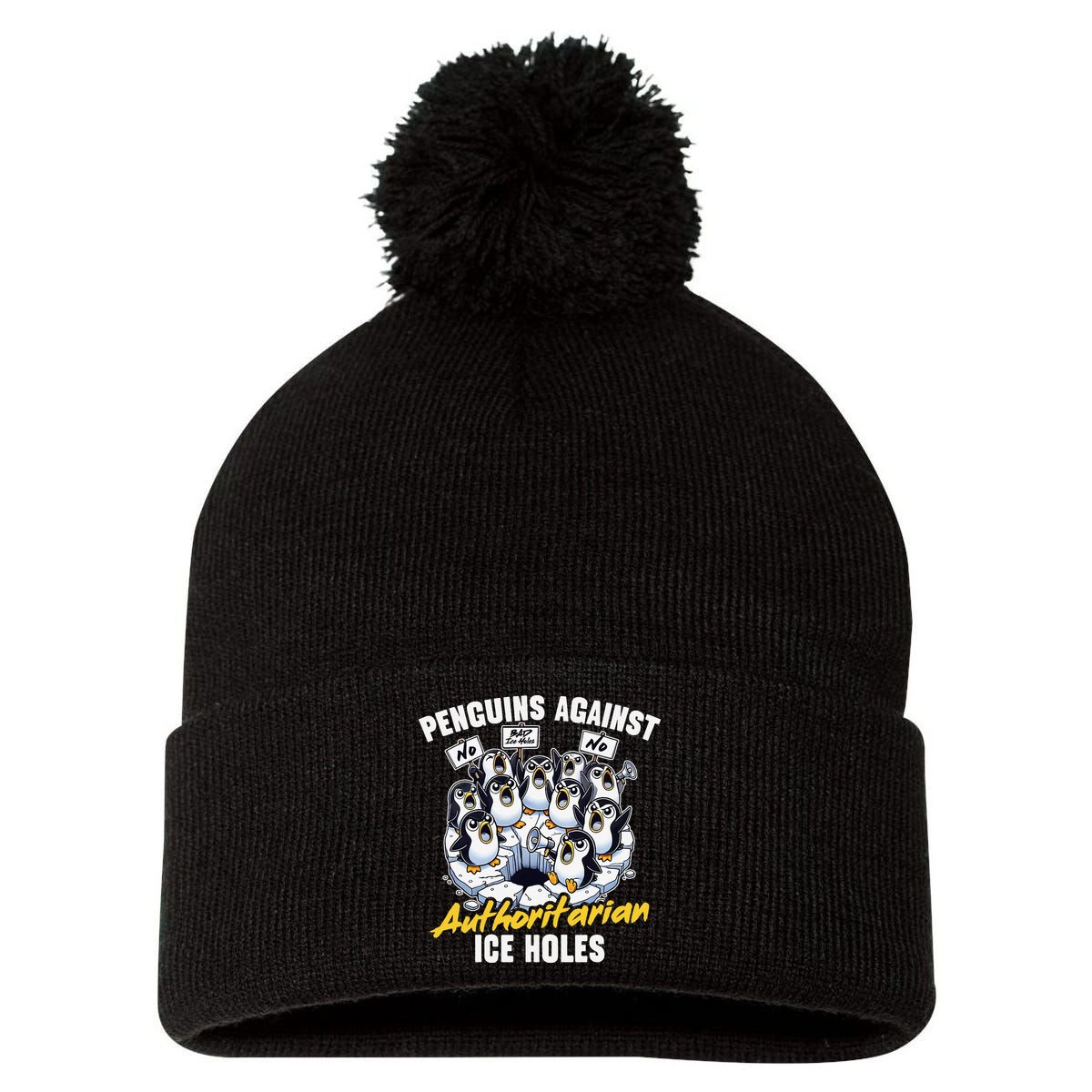 Penguins Against Authoritarian Ice Holes Funny Penguin Pom Pom 12in Knit Beanie