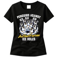 Penguins Against Authoritarian Ice Holes Funny Penguin Womens T-Shirt