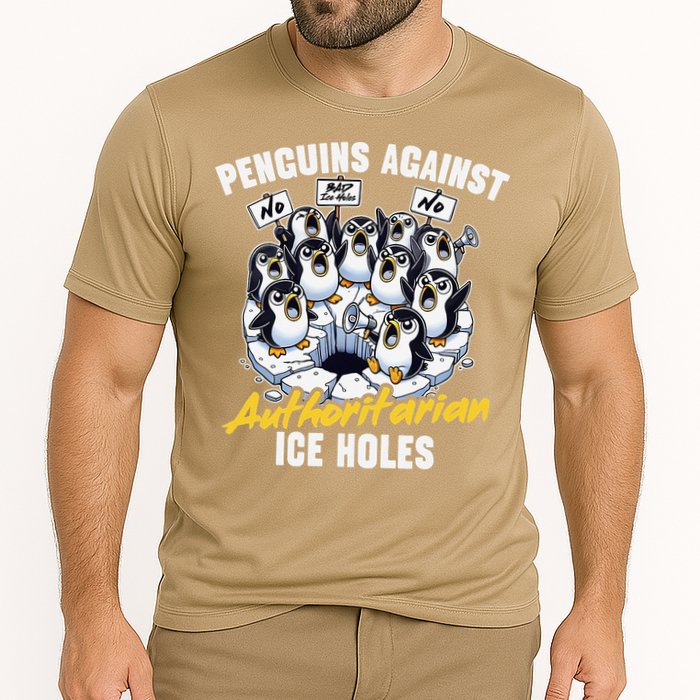 Penguins Against Authoritarian Ice Holes Funny Penguin Cooling Performance Crew T-Shirt