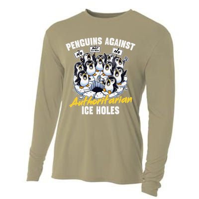 Penguins Against Authoritarian Ice Holes Funny Penguin Cooling Performance Long Sleeve Crew