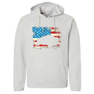 Patriotic American Bison Buffalo Lover Wildlife USA Flag Performance Fleece Hoodie