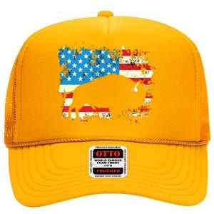 Patriotic American Bison Buffalo Lover Wildlife USA Flag High Crown Mesh Back Trucker Hat