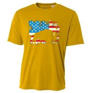 Patriotic American Bison Buffalo Lover Wildlife USA Flag Cooling Performance Crew T-Shirt