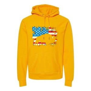 Patriotic American Bison Buffalo Lover Wildlife USA Flag Premium Hoodie