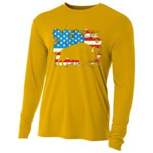 Patriotic American Bison Buffalo Lover Wildlife USA Flag Cooling Performance Long Sleeve Crew