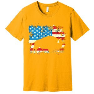 Patriotic American Bison Buffalo Lover Wildlife USA Flag Premium T-Shirt