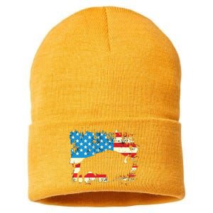 Patriotic American Bison Buffalo Lover Wildlife USA Flag Sustainable Knit Beanie