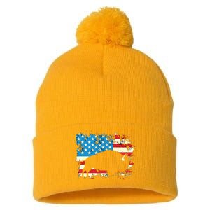 Patriotic American Bison Buffalo Lover Wildlife USA Flag Pom Pom 12in Knit Beanie