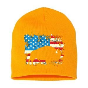 Patriotic American Bison Buffalo Lover Wildlife USA Flag Short Acrylic Beanie