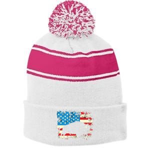 Patriotic American Bison Buffalo Lover Wildlife USA Flag Stripe Pom Pom Beanie