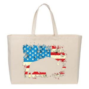 Patriotic American Bison Buffalo Lover Wildlife USA Flag Cotton Canvas Jumbo Tote