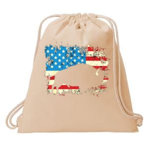 Patriotic American Bison Buffalo Lover Wildlife USA Flag Drawstring Bag