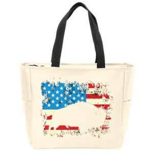 Patriotic American Bison Buffalo Lover Wildlife USA Flag Zip Tote Bag