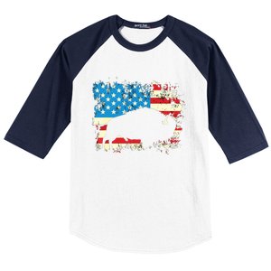 Patriotic American Bison Buffalo Lover Wildlife USA Flag Baseball Sleeve Shirt