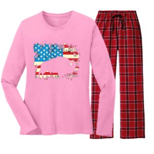 Patriotic American Bison Buffalo Lover Wildlife USA Flag Women's Long Sleeve Flannel Pajama Set 