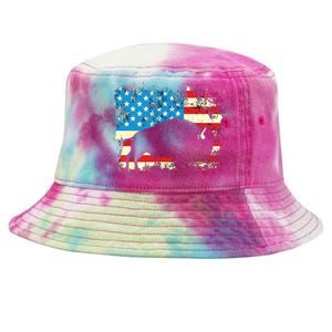 Patriotic American Bison Buffalo Lover Wildlife USA Flag Tie-Dyed Bucket Hat