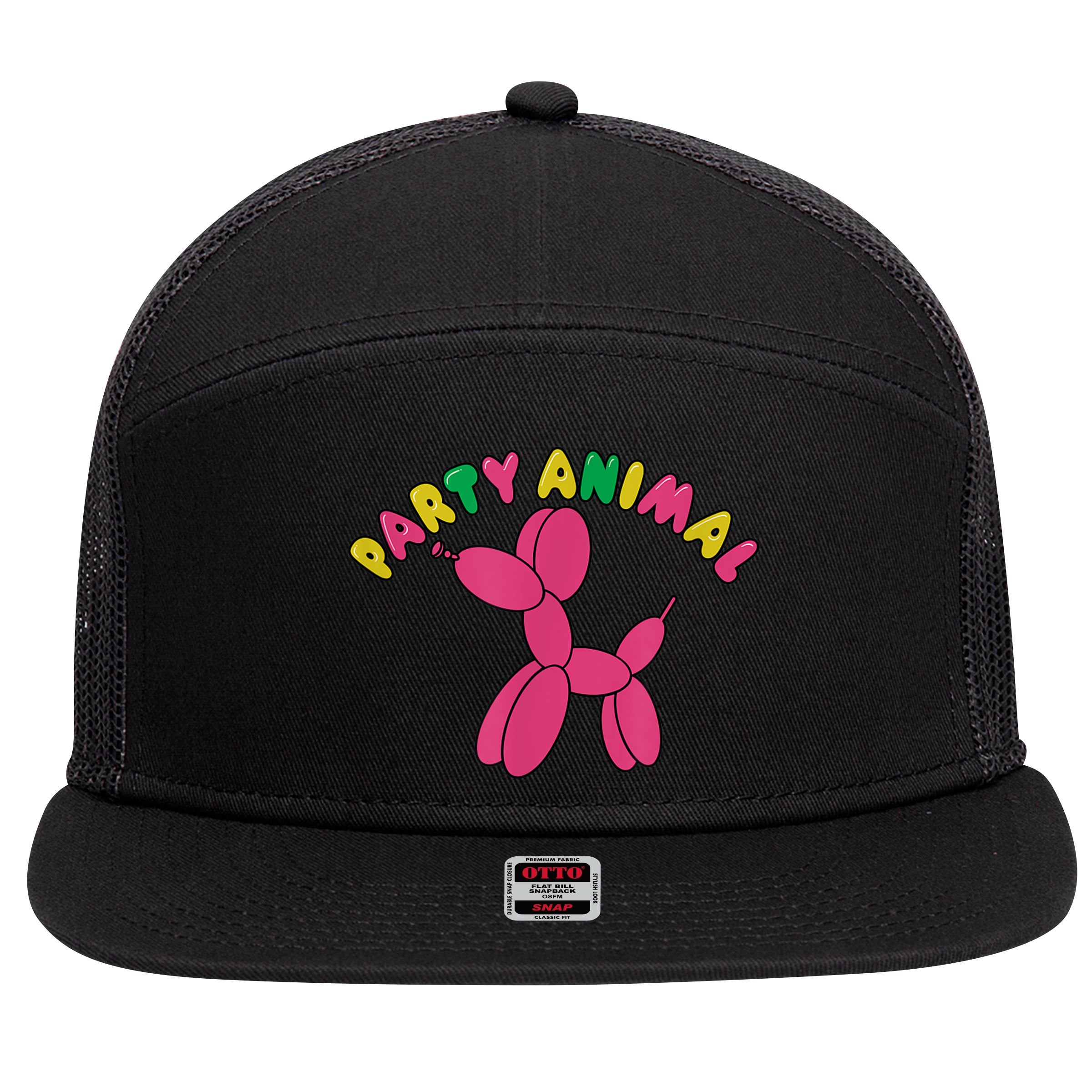 Party Animal Balloon Dog Funny Birthday Partying Design 7 Panel Mesh Trucker Snapback Hat