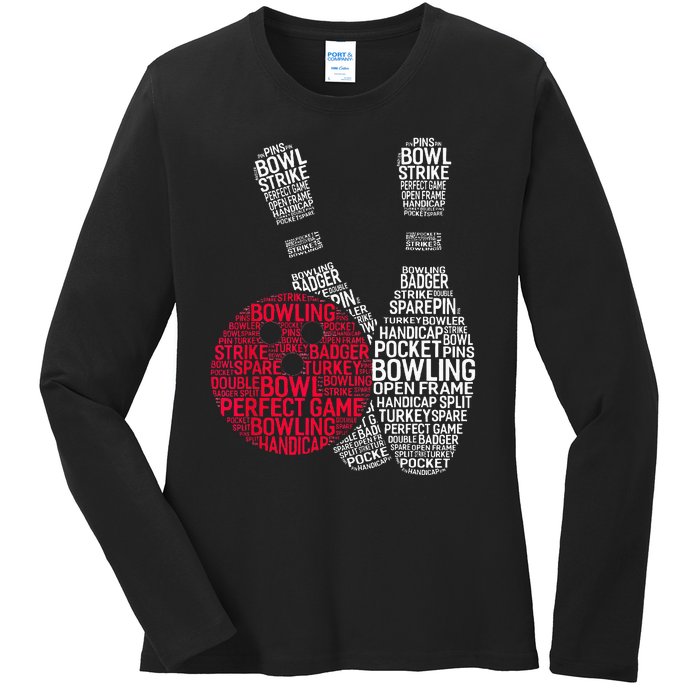 Phonetic Alphabet Bowling Pin Word Cloud Funny Bowling Ladies Long Sleeve Shirt