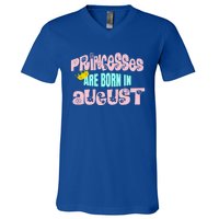 Princesses Are Born August Black Leo Virgo Birthday Gift V-Neck T-Shirt