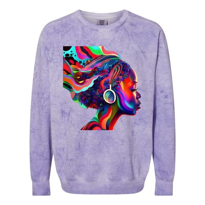 Psychedelic Art Black Woman Listening to Music Black 's Colorblast Crewneck Sweatshirt