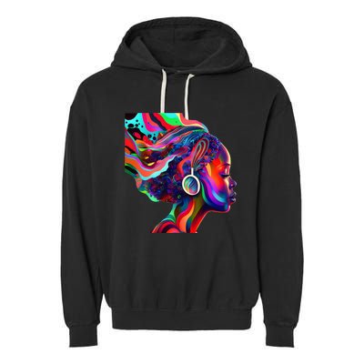 Psychedelic Art Black Woman Listening to Music Black 's Garment-Dyed Fleece Hoodie