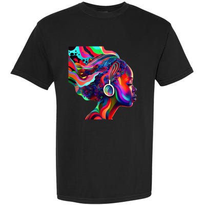 Psychedelic Art Black Woman Listening to Music Black 's Garment-Dyed Heavyweight T-Shirt