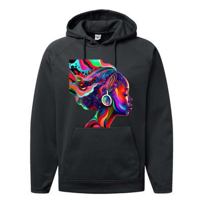 Psychedelic Art Black Woman Listening to Music Black 's Performance Fleece Hoodie