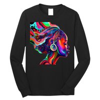 Psychedelic Art Black Woman Listening to Music Black 's Long Sleeve Shirt