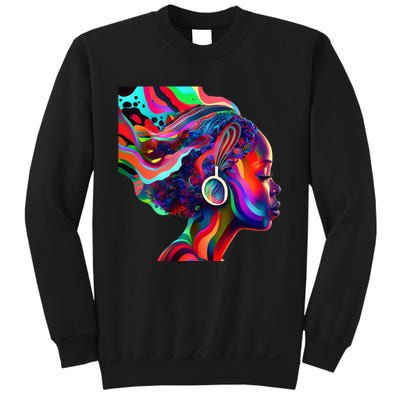 Psychedelic Art Black Woman Listening to Music Black 's Sweatshirt