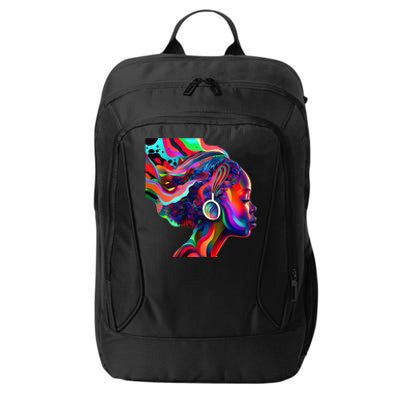 Psychedelic Art Black Woman Listening to Music Black 's City Backpack