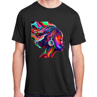 Psychedelic Art Black Woman Listening to Music Black 's Adult ChromaSoft Performance T-Shirt