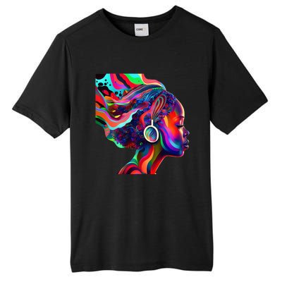 Psychedelic Art Black Woman Listening to Music Black 's Tall Fusion ChromaSoft Performance T-Shirt